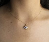 TAŞLI ASİMETRİK ALTIN GÖZ KOLYE